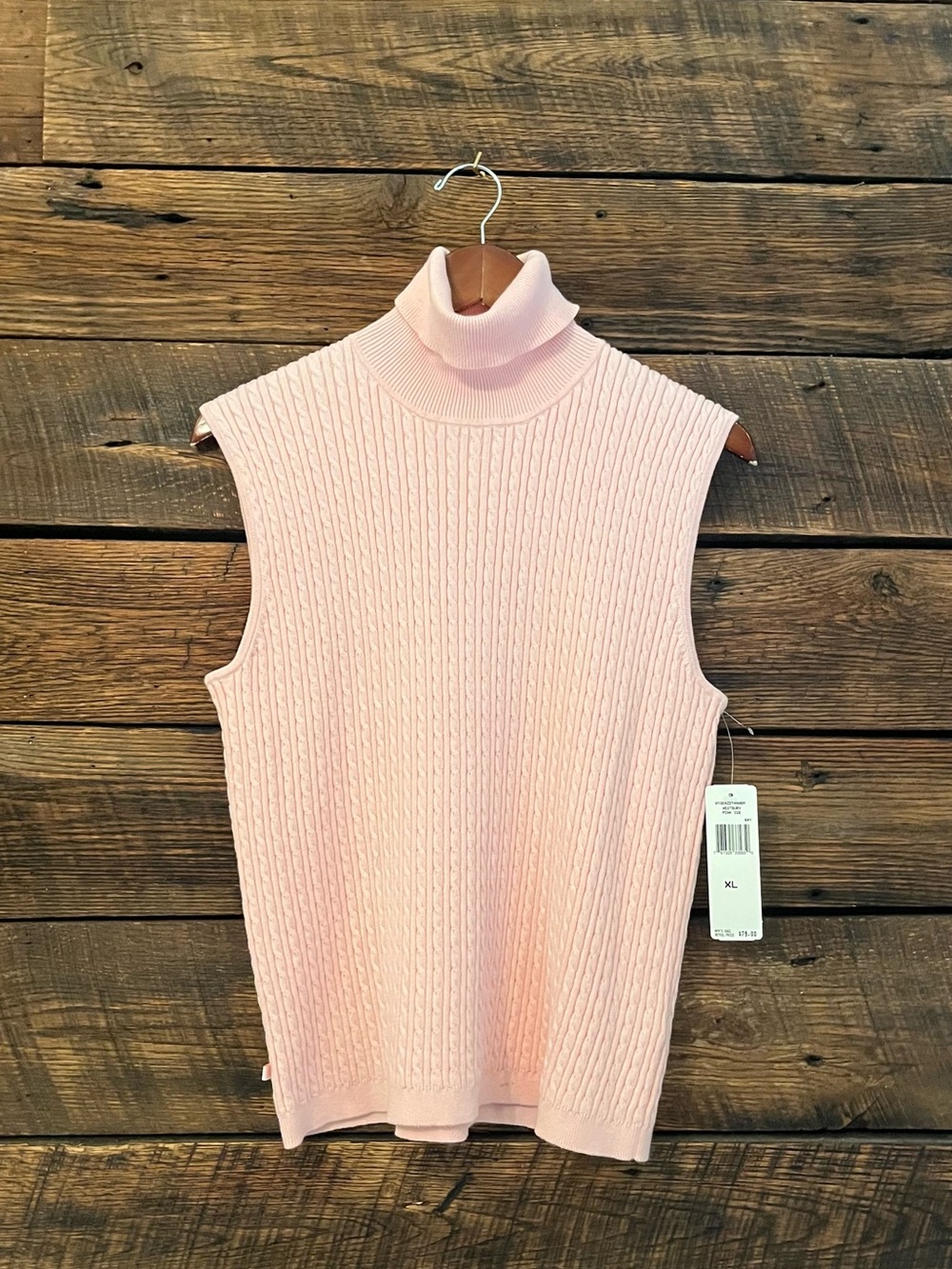 Lauren Ralph Lauren cotton blend cable knit sleeveless turtleneck, pink XL NWT - Picture 2 of 6